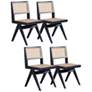 Hamlet Natural Cane Matte Black Wood Dining Chairs Set of 4 in scene