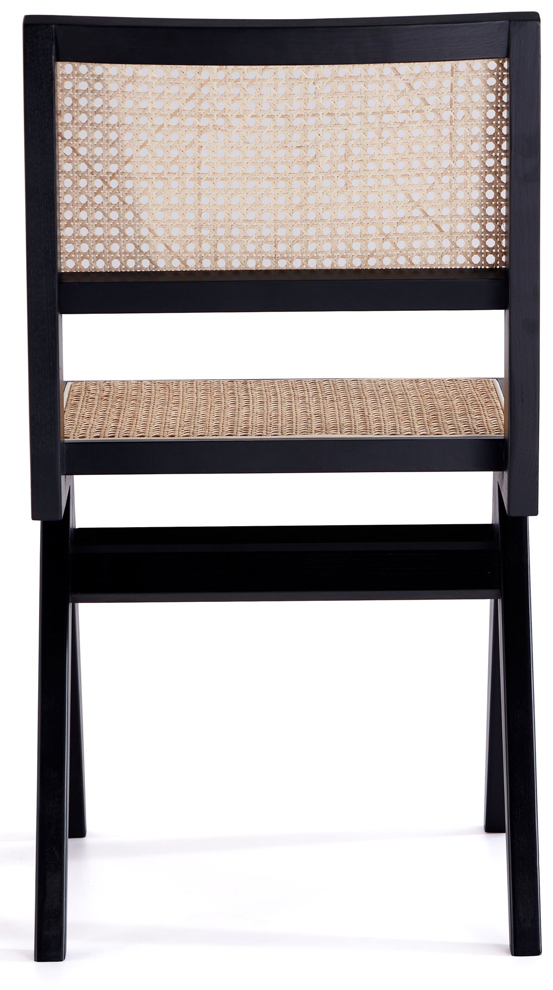 Hamlet Natural Cane Matte Black Wood Dining Chairs Set of 4 in scene