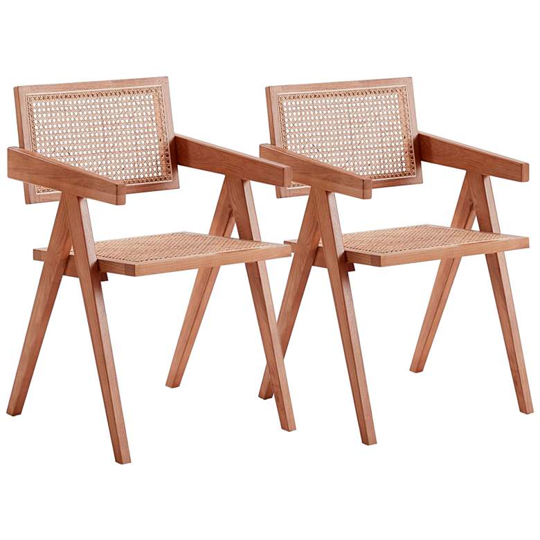 Image 2 Hamlet Nature Wood and Cane Dining Chairs Set of 2