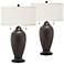 Hammered Bronze Table Lamps with Cream Faux Silk Shades Set of 2