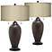 Hammered Bronze Table Lamps with Taupe Faux Silk Shades Set of 2