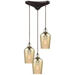 Hammered Glass 10&quot; Wide 3-Light Pendant - Oil Rubbed Bronze with Amber