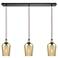 Hammered Glass 36" Wide 3-Light Pendant - Oil Rubbed Bronze with Amber