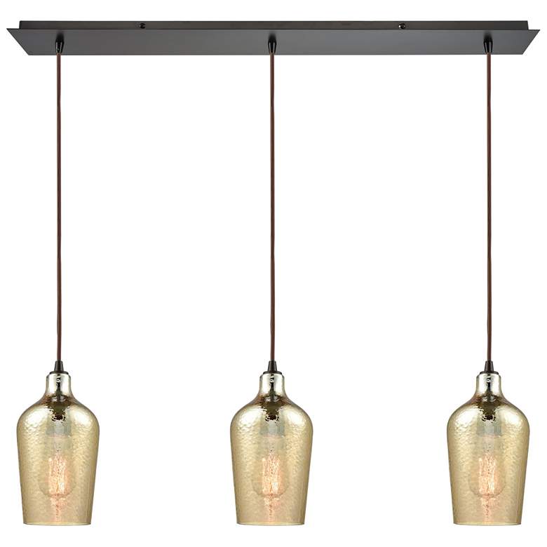Image 1 Hammered Glass 36 inch Wide 3-Light Pendant - Oil Rubbed Bronze with Amber