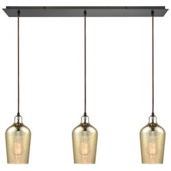 Hammered Glass 36&quot; Wide 3-Light Pendant - Oil Rubbed Bronze with Amber