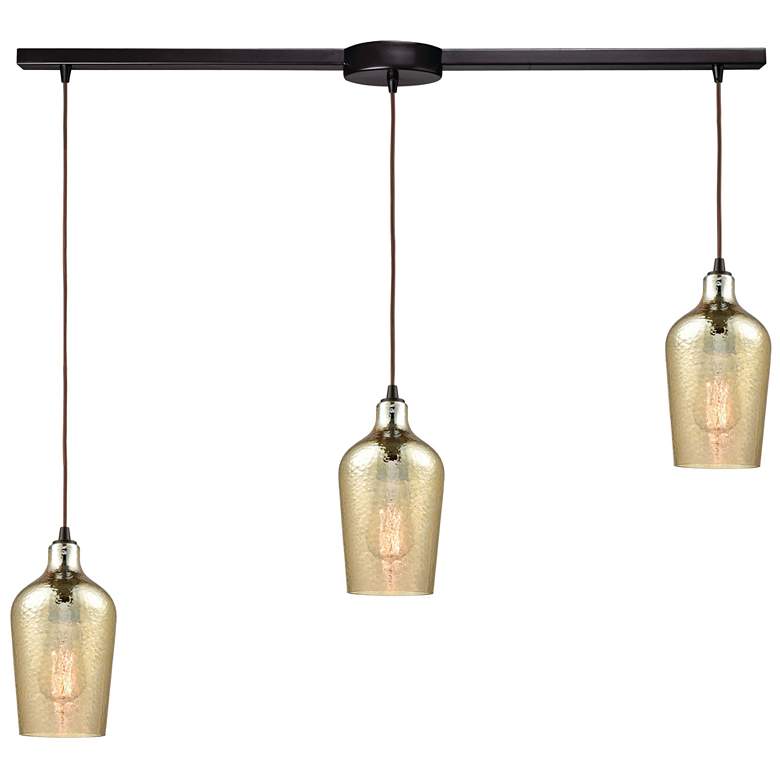 Image 1 Hammered Glass 36 inch Wide 3-Light Slim Pendant - Oil Rubbed Bronze