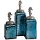 Hammered Seahorse Ocean Blue Glass 3-Piece Canisters Set