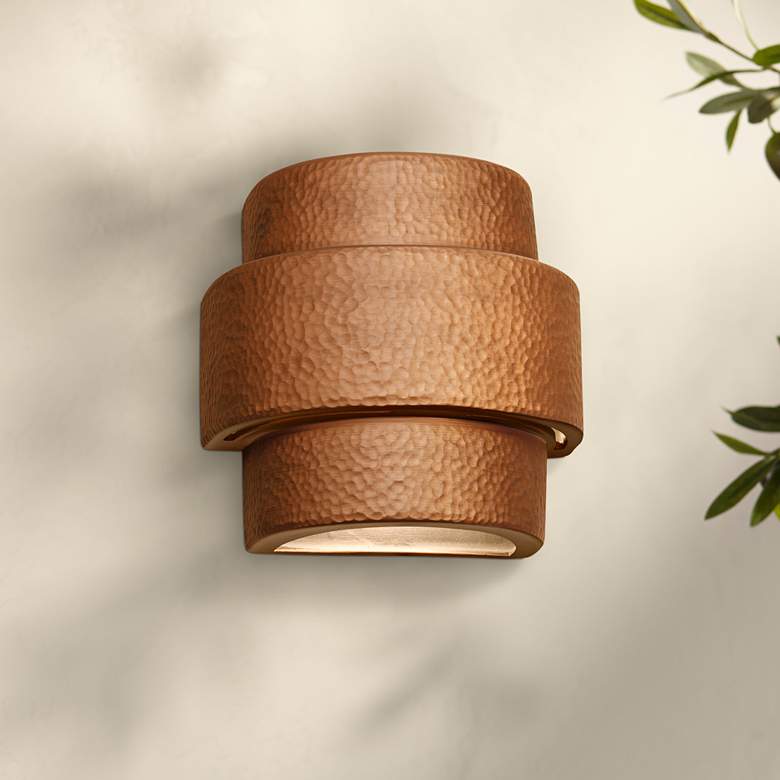 Image 1 Hammerman 10 inchH Rubbed Copper Banded LED Outdoor Wall Light