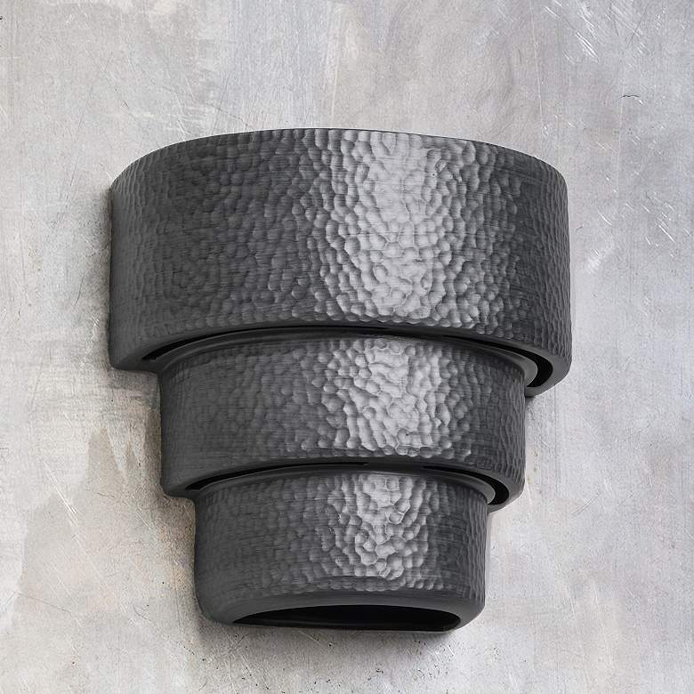 Image 1 Hammerman 10 inchH Rubbed Pewter Banded LED Outdoor Wall Light