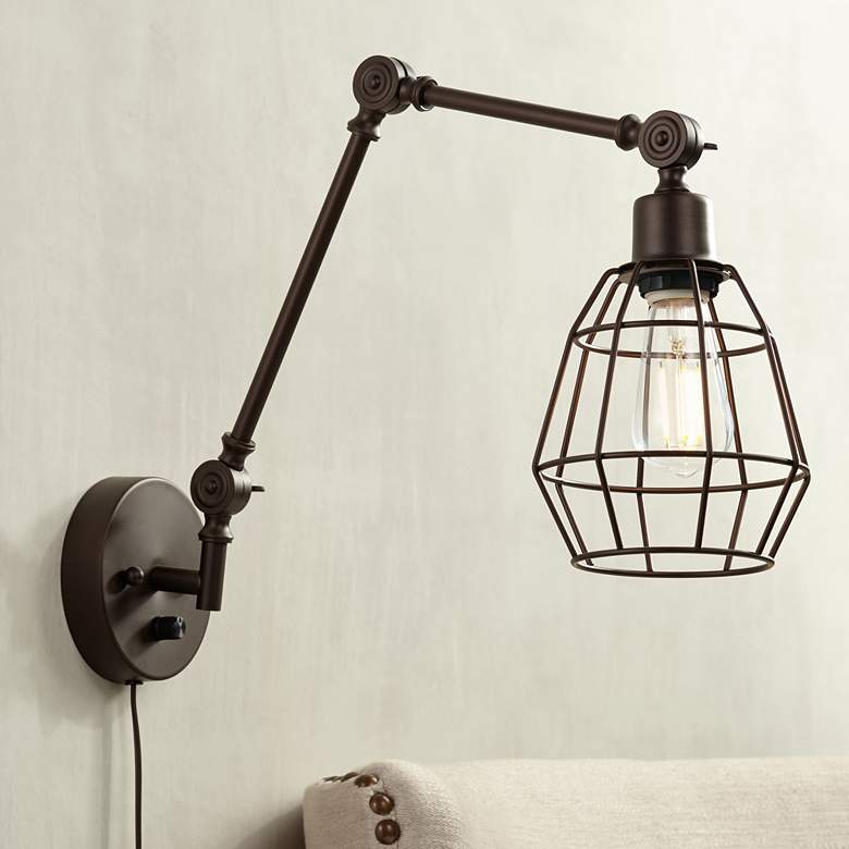 Image 1 Hammond Bronze Cage Pin-Up Joint Arm Wall Lamp