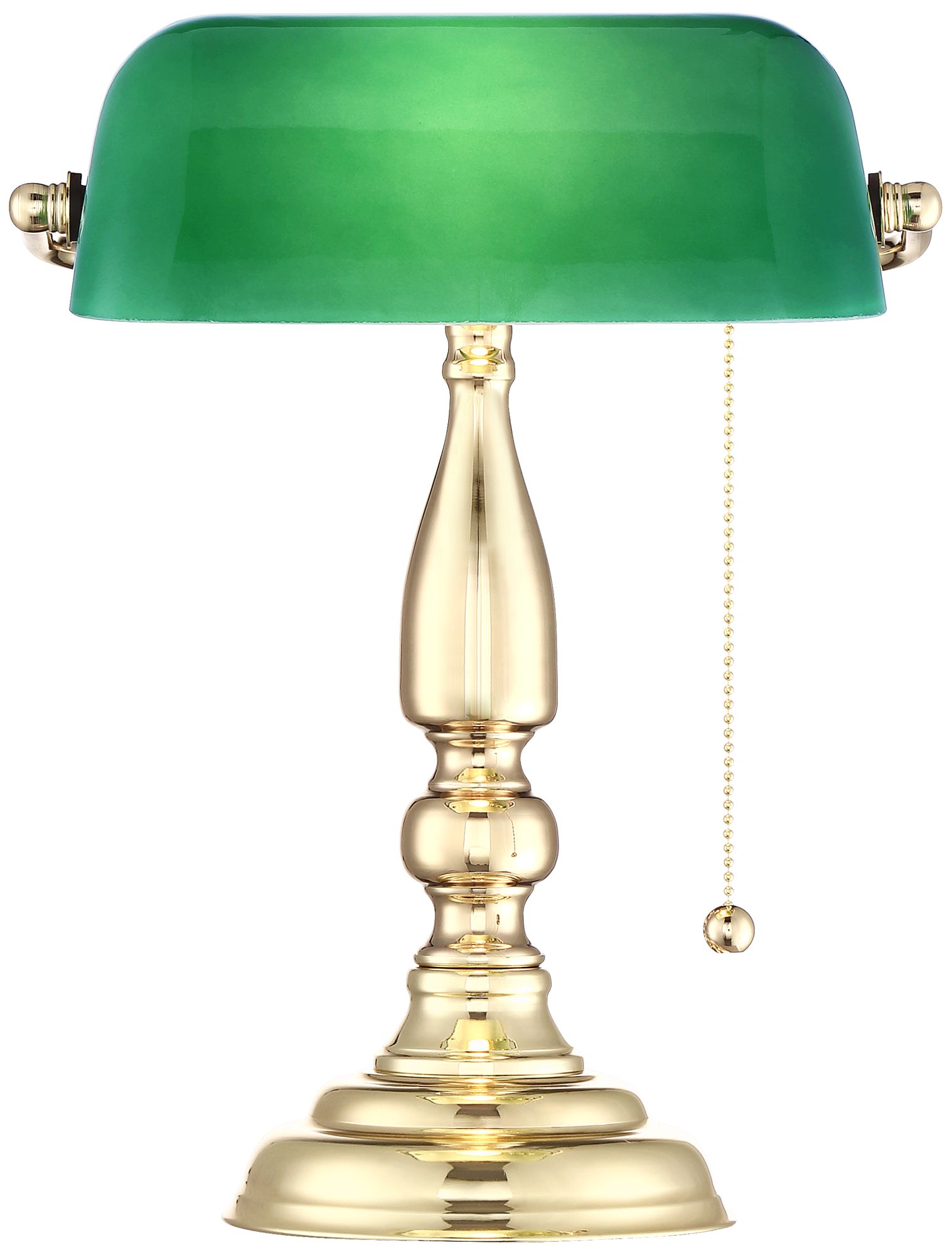 green and brass desk lamp