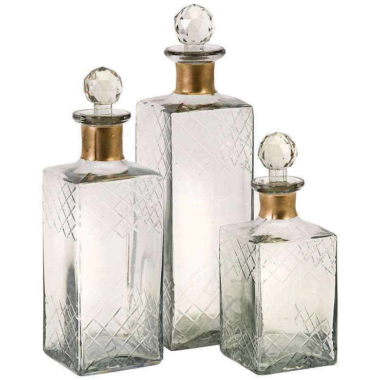 Image 1 Hampshire Etched Clear Glass 3-Piece Decanters Set