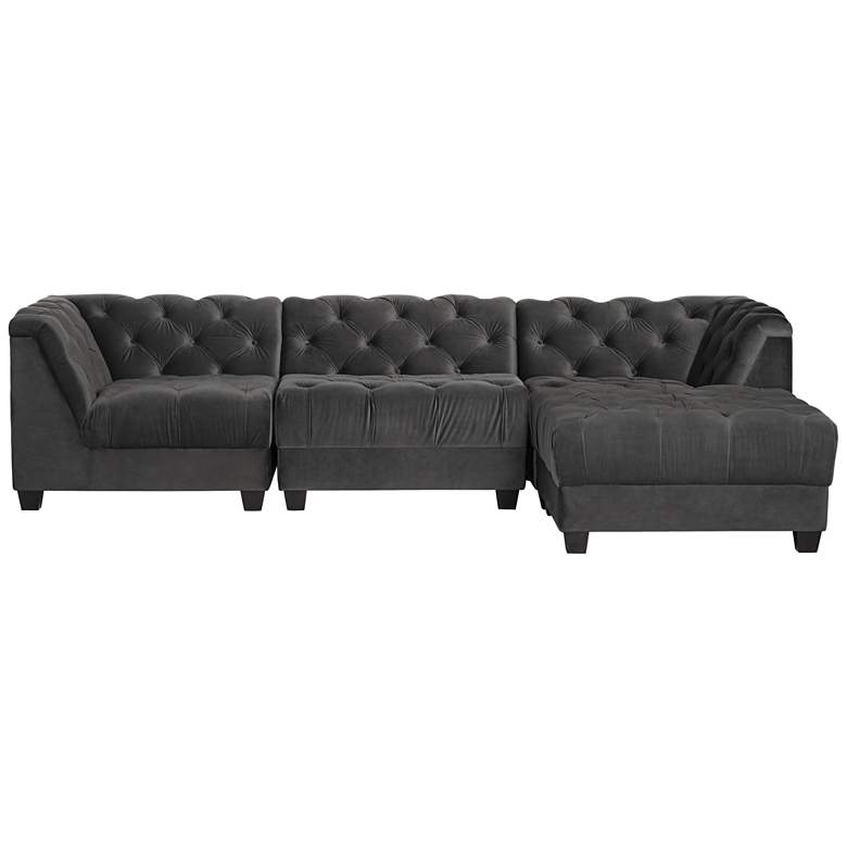 Image 1 Hampstead Gray Velvet Modular 4-Pc Sectional with Ottoman