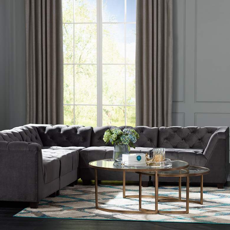 Image 1 Hampstead Gray Velvet Modular 5-Piece Sectional Set