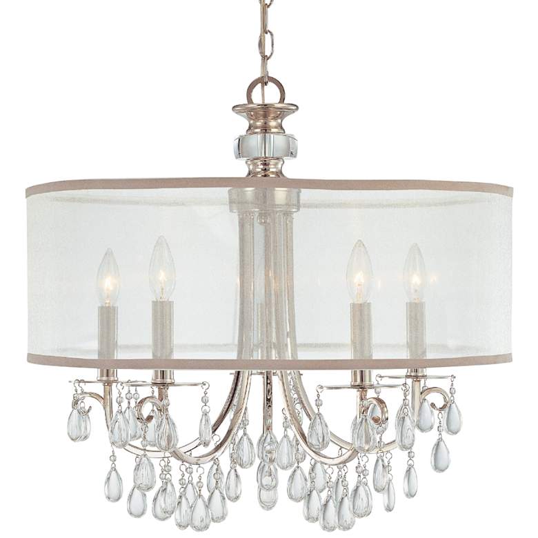 Image 2 Hampton 24 inch 5-Light Chrome and Crystal Traditional Shade Chandelier