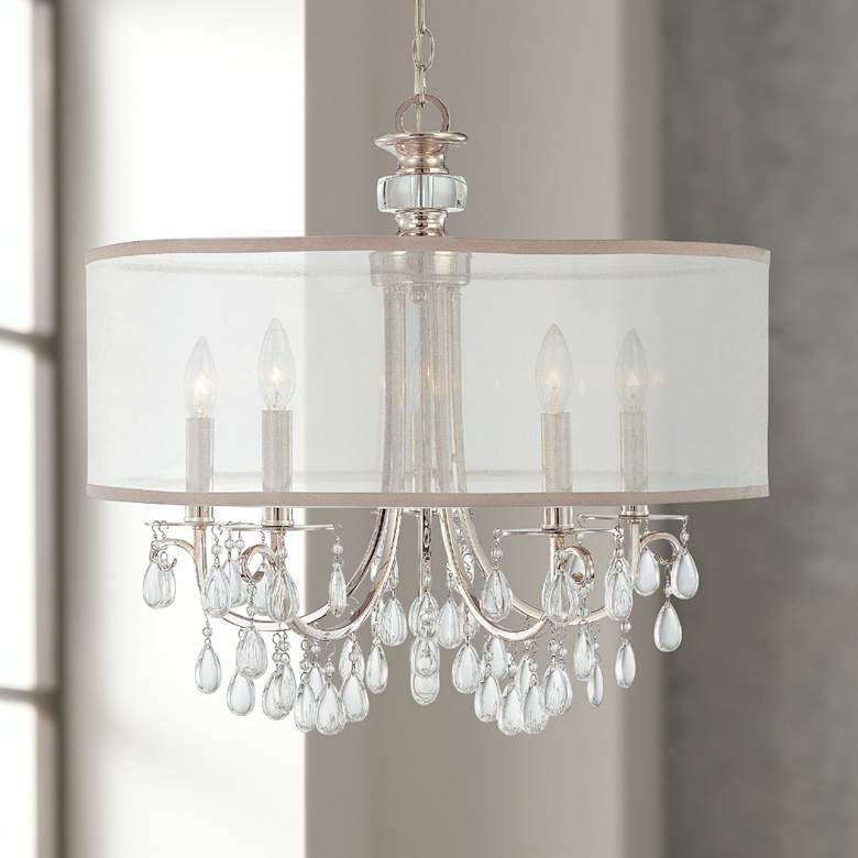 Image 1 Hampton 24 inch 5-Light Chrome and Crystal Traditional Shade Chandelier