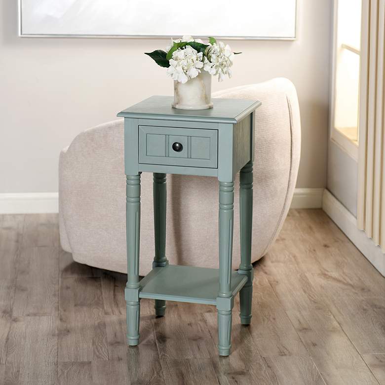 Image 1 Hampton 28" High Antique Ice Blue Accent Table with One Drawer