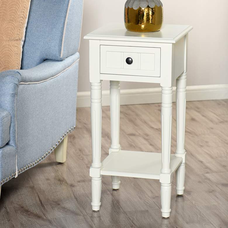 Image 1 Hampton 28" High Antique White Accent Table with One Drawer