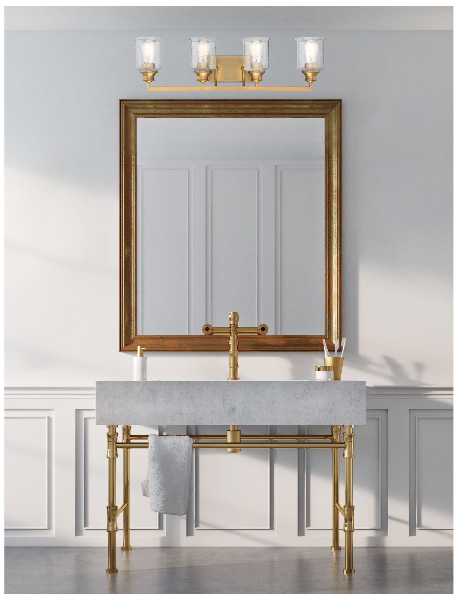 Image 7 Hampton 4-Light Bathroom Vanity Light in Warm Brass more views