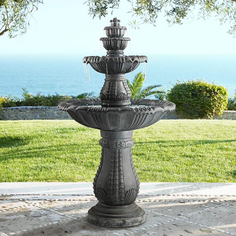 Image 1 Hampton 56 3/4 inch High Slate Finish 4-Tier Outdoor Fountain with Light
