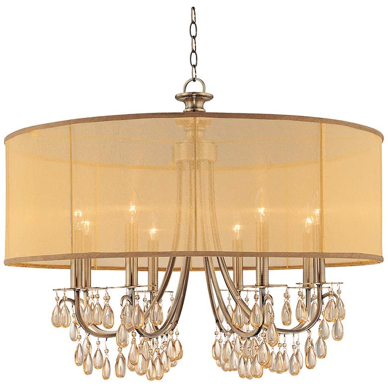 Image 3 Hampton Collection Antique Brass 32 inch Wide Large Chandelier