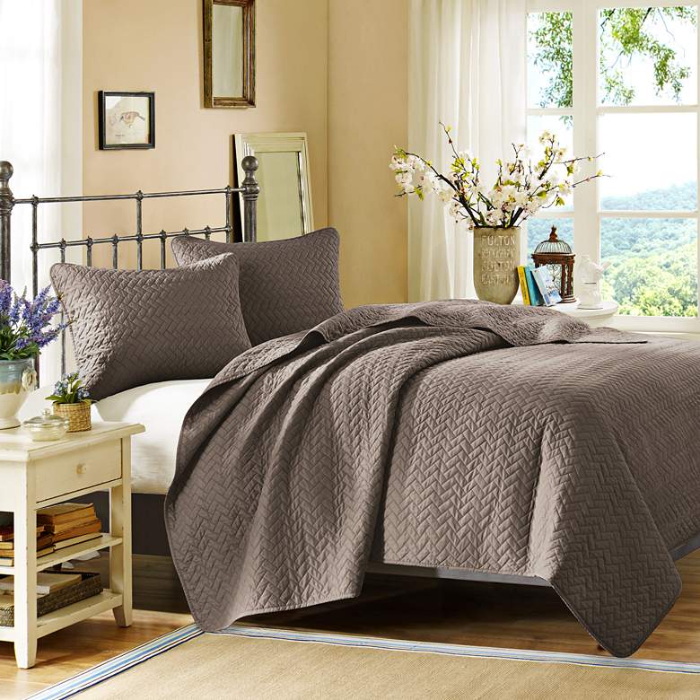 Image 1 Hampton Hill Velvet Touch Taupe 3-Piece Queen Coverlet Set