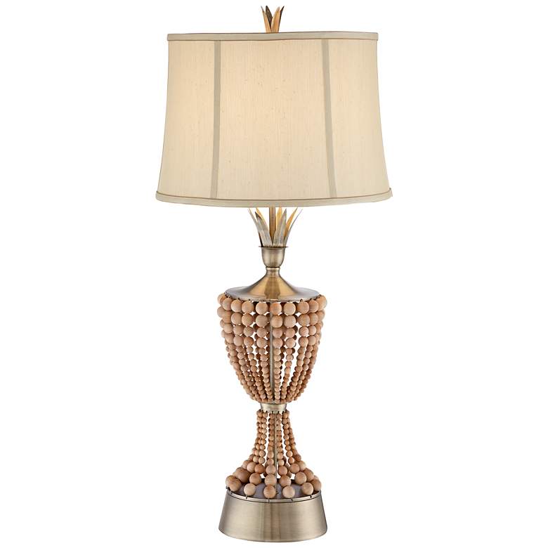 Image 1 Hana Brass Wood Bead Table Lamp by Possini Euro Design