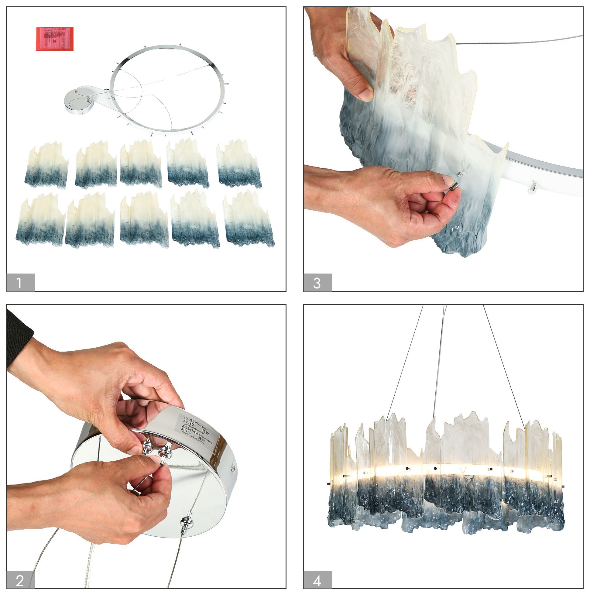 Hanabalter 27 1/2" Wide Chrome LED Chandelier w/ Blue Shade