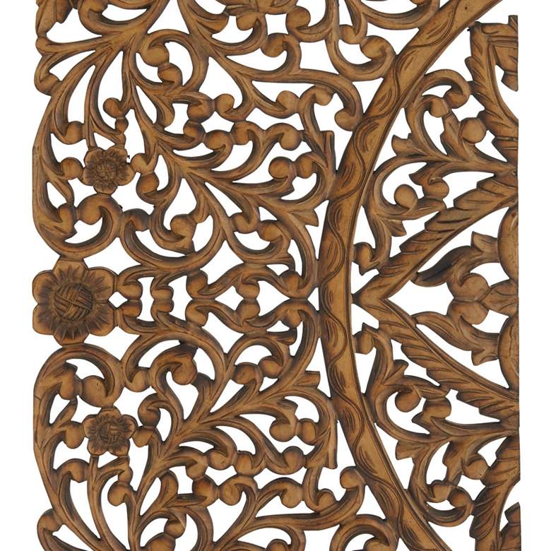 Image 3 Hand-Carved Brown Wood 48" High 3-Piece Wall Plaque Set more views