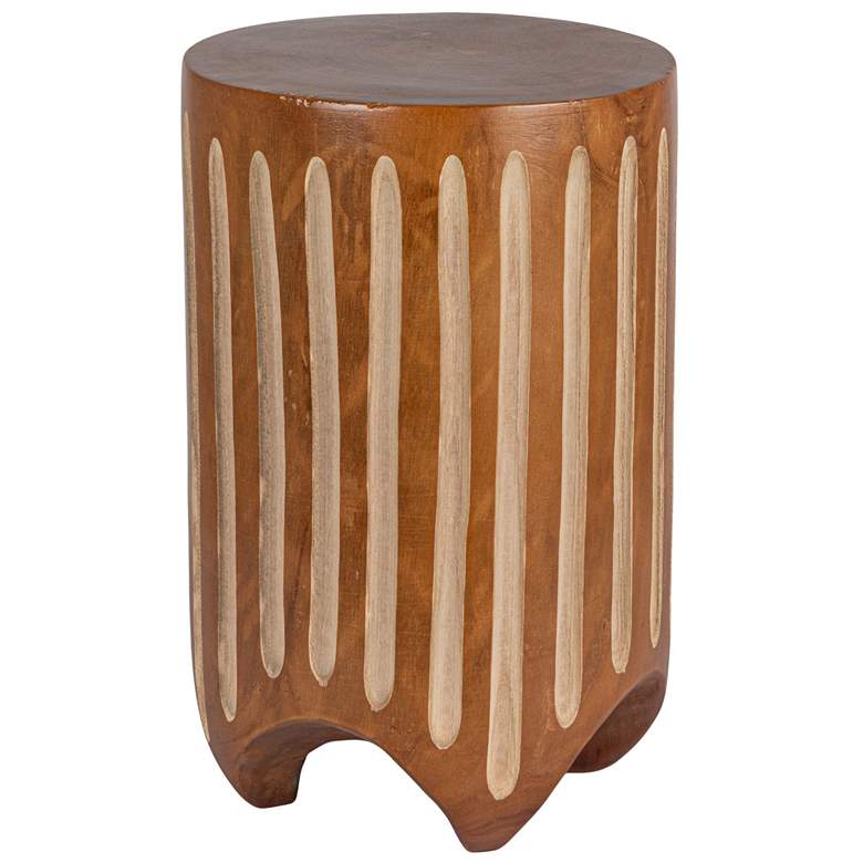 Image 2 Hand-Carved Paulownia Wood Stripped Accent Table