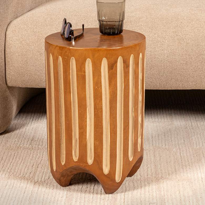 Image 1 Hand-Carved Paulownia Wood Stripped Accent Table