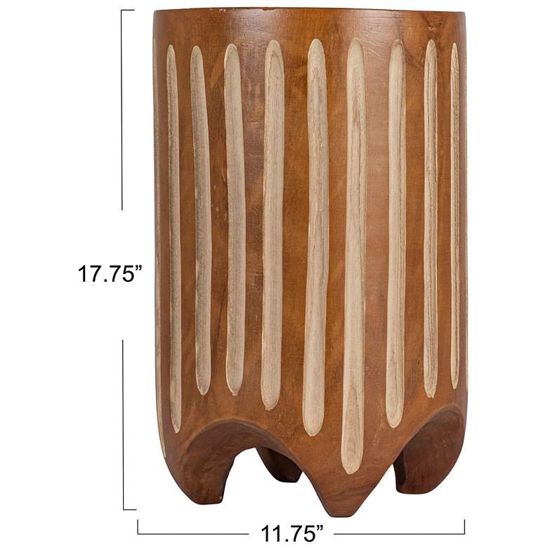 Image 3 Hand-Carved Paulownia Wood Stripped Accent Table more views