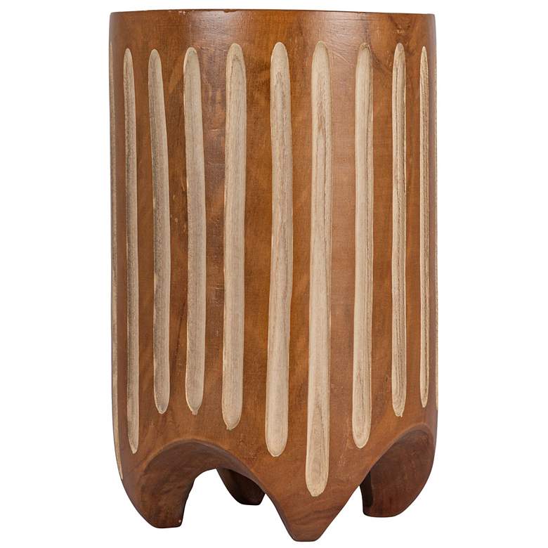 Image 7 Hand-Carved Paulownia Wood Stripped Accent Table more views