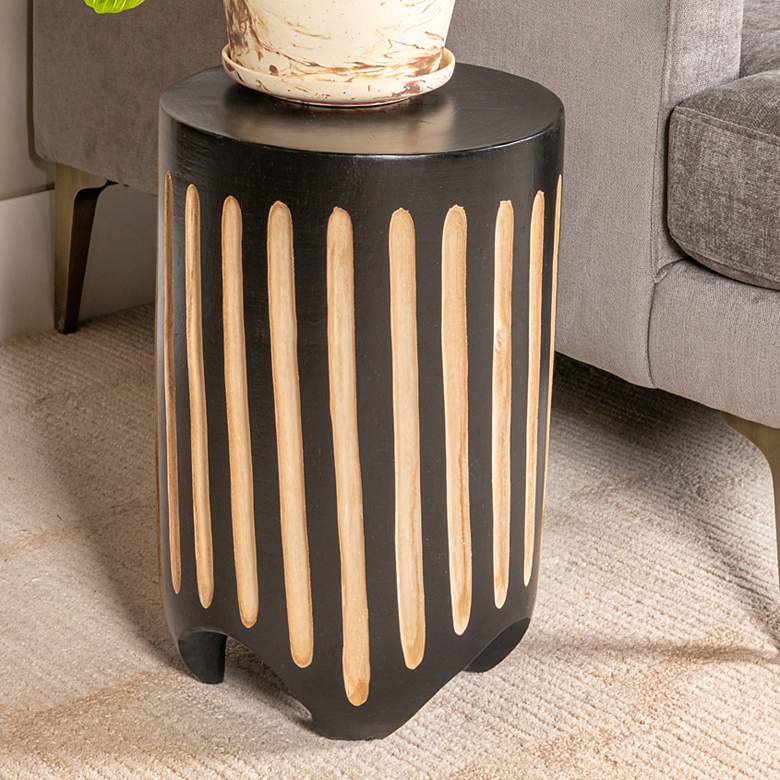 Image 1 Hand-Carved Paulownia Wood Stripped Accent Table