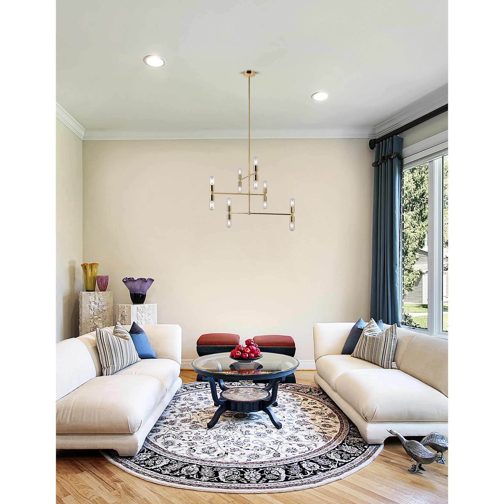 Hand Crank 12 Light Chandelier With Medallion Gold Finish