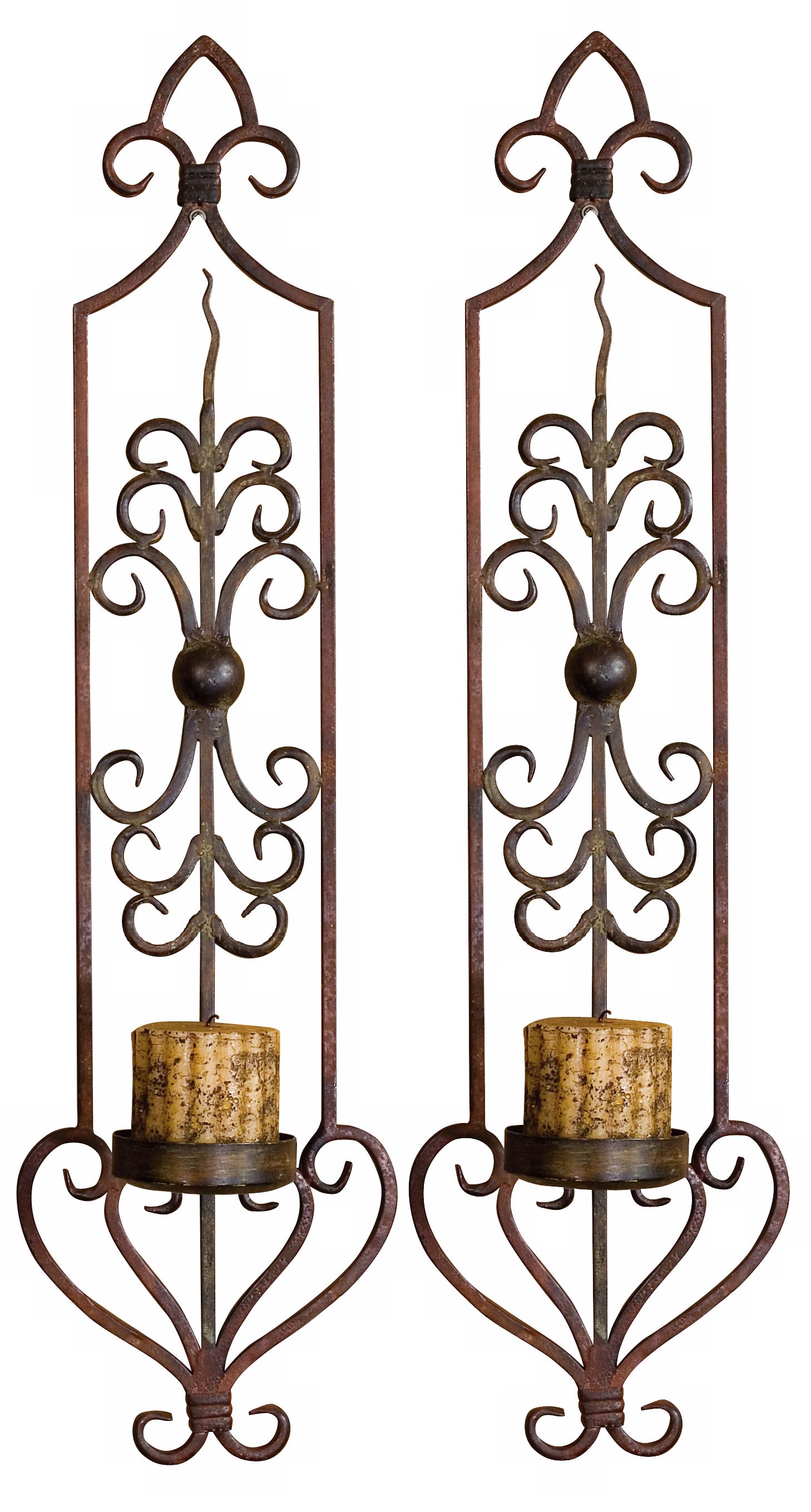 Hand Forged 30" High Candle Wall Sconces Set of Two
