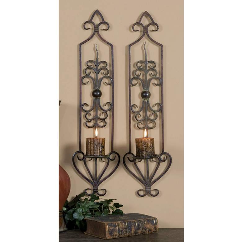 Image 1 Hand Forged 30 inch High Candle Wall Sconces Set of Two