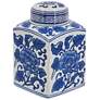 Hand Painted 9" Tall Blue &#38; White Square Canister