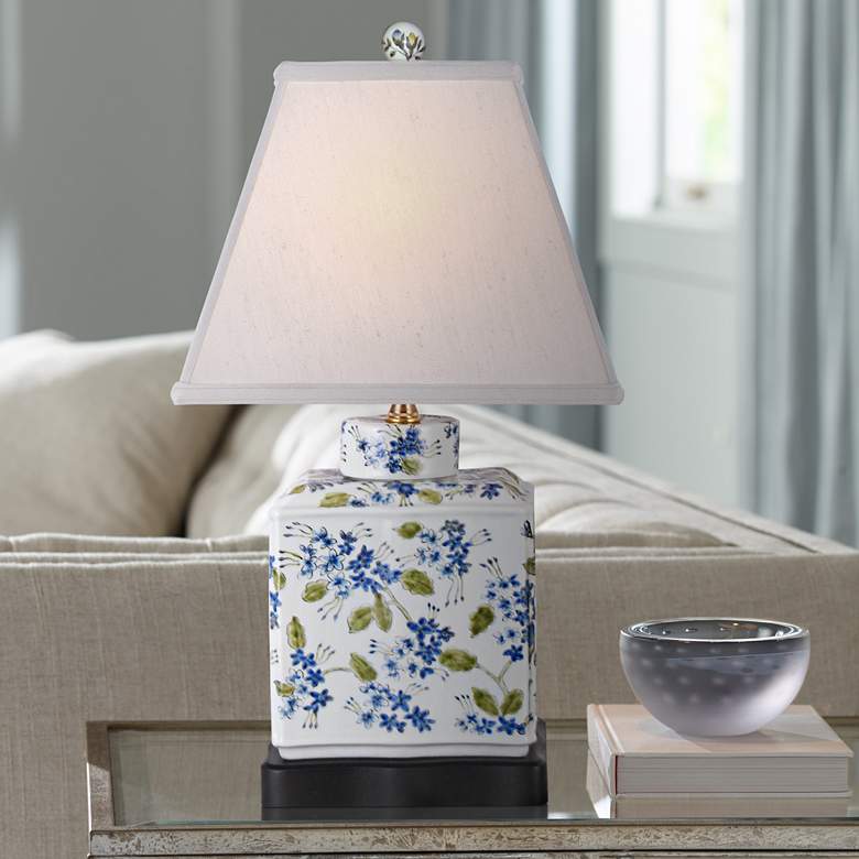 Image 1 Hand Painted Blue-Green 20 inchH Porcelain Jar Accent Table Lamp