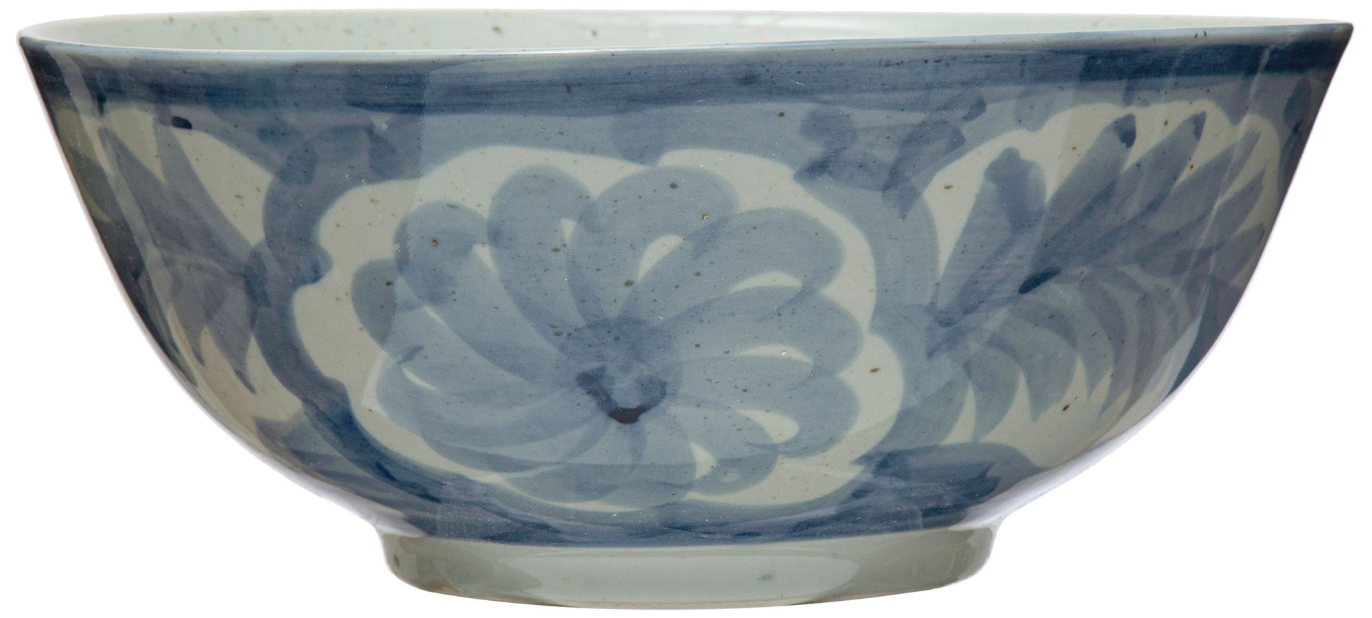 Image 2 Hand Painted Stoneware Bowl with Floral Design, Blue and White more views