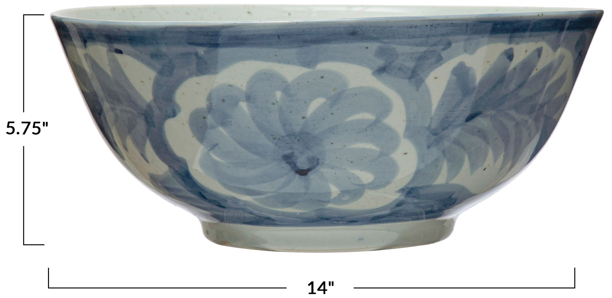Image 3 Hand Painted Stoneware Bowl with Floral Design, Blue and White more views