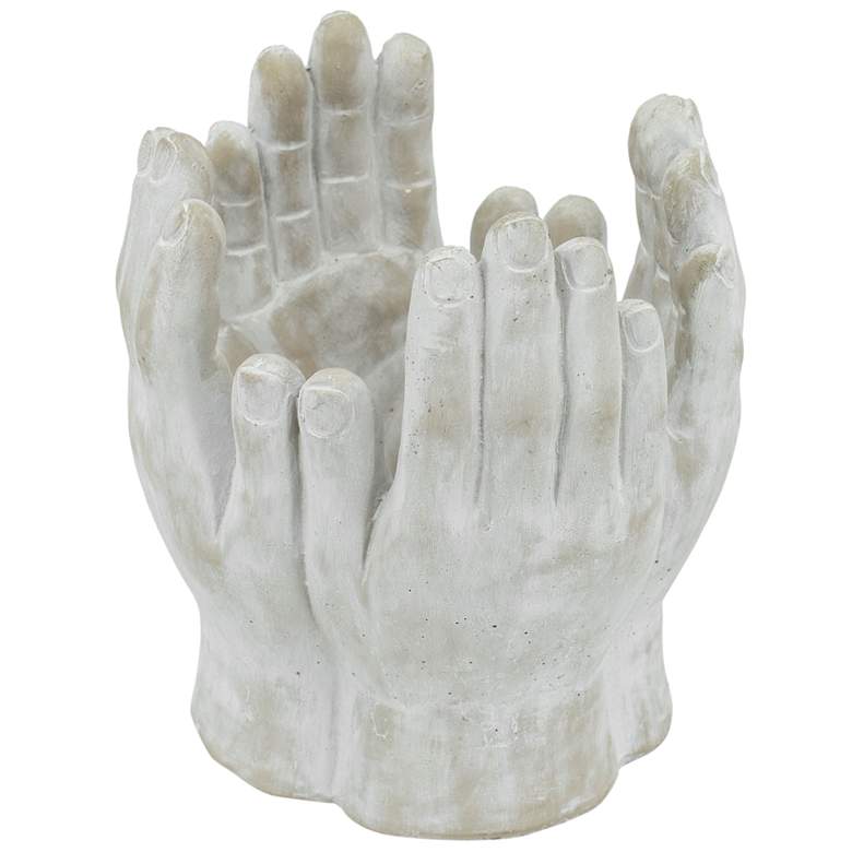 Image 1 Hand Statue Planter - 10" x 9.5" x 10" - Gray