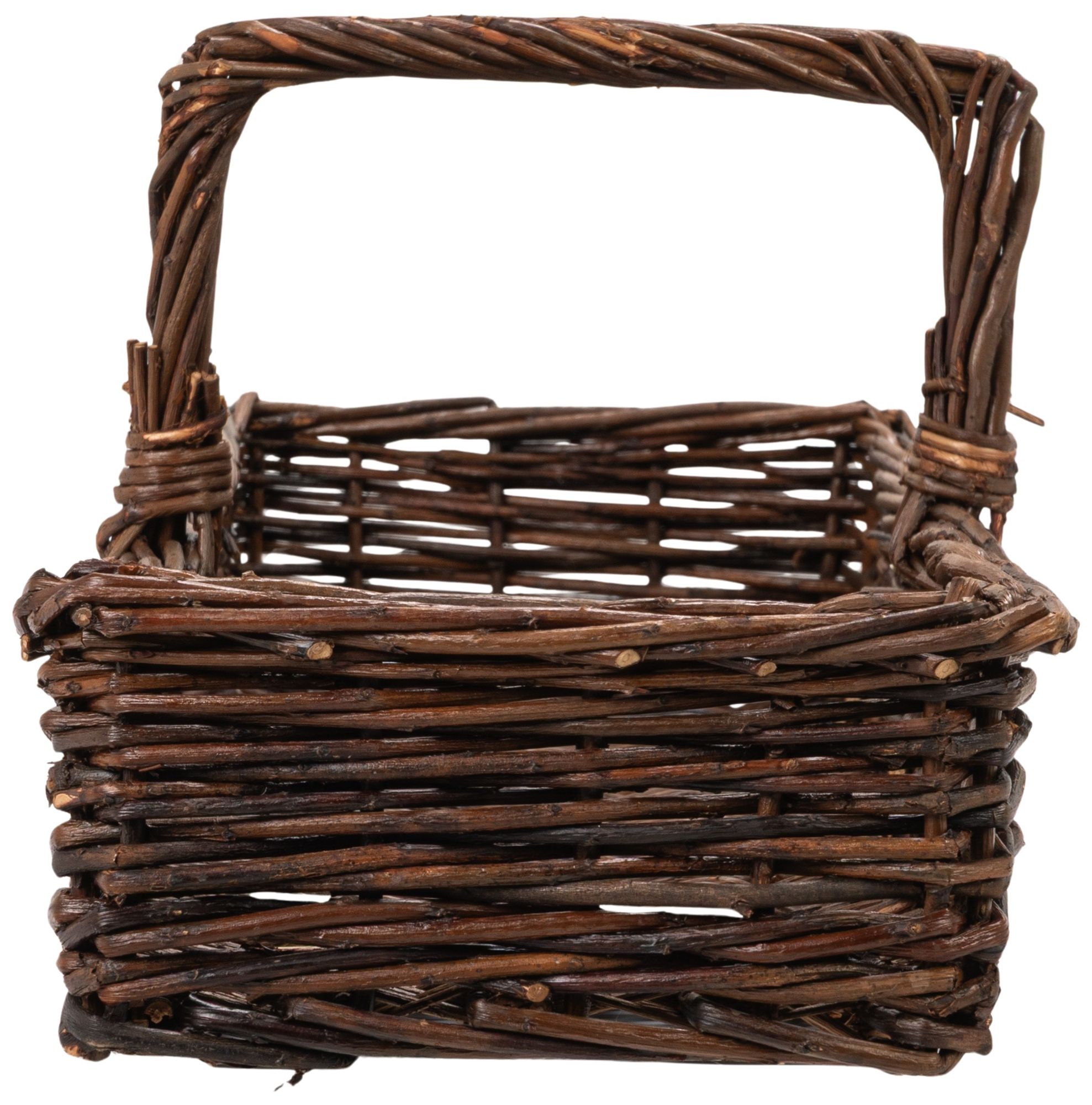 Hand-Woven Reed Basket with Handle, Natural