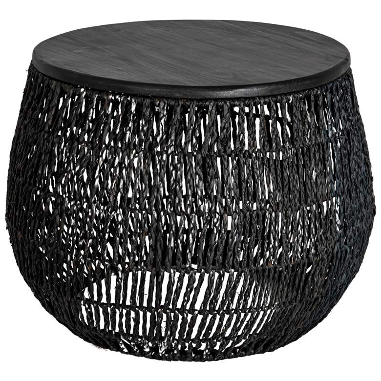 Image 2 Hand-Woven Seagrass and Pine Wood Round Side Table, Black