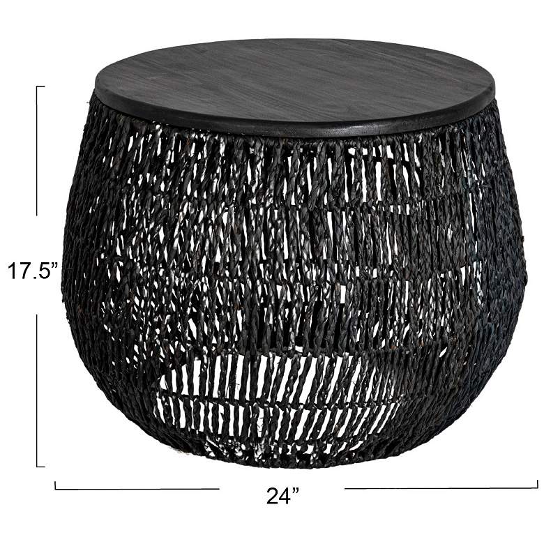 Image 3 Hand-Woven Seagrass and Pine Wood Round Side Table, Black more views