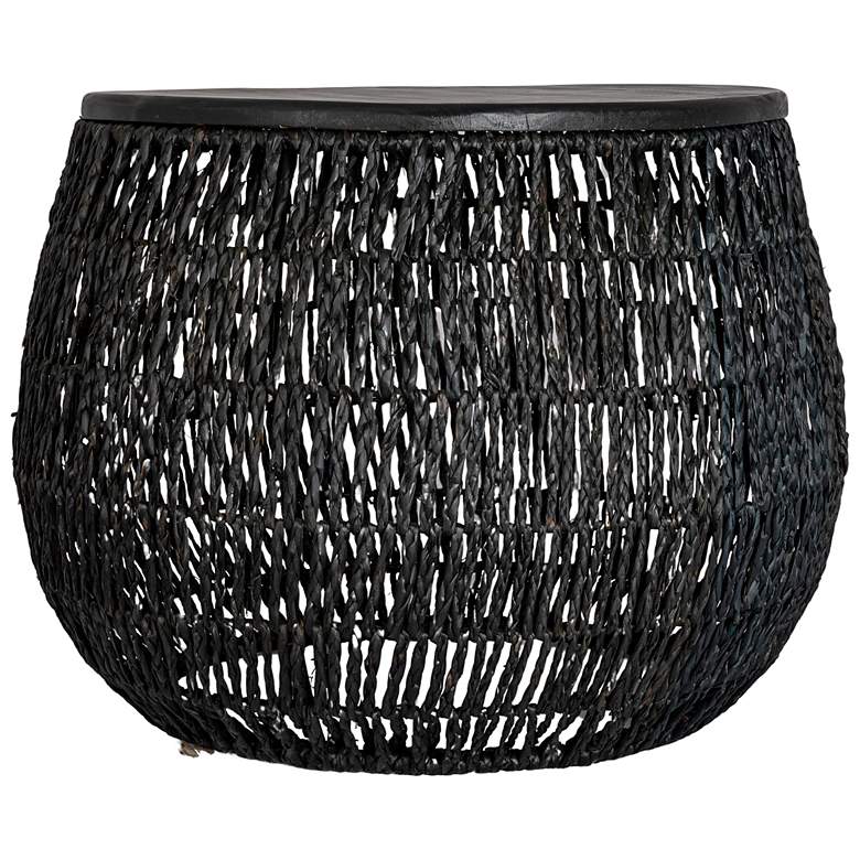 Image 5 Hand-Woven Seagrass and Pine Wood Round Side Table, Black more views