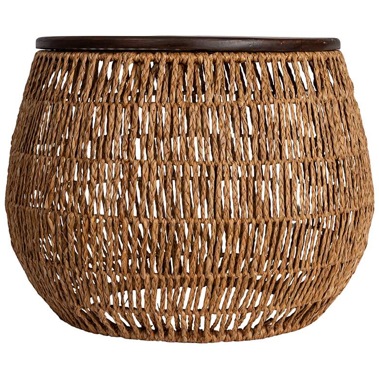 Image 6 Hand-Woven Seagrass and Pine Wood Round Side Table, Natural more views