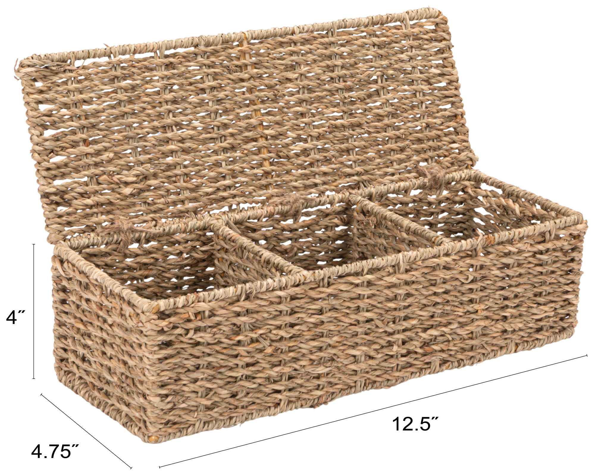 Image 4 Hand-Woven Seagrass Box with 3 Sections, Natural more views