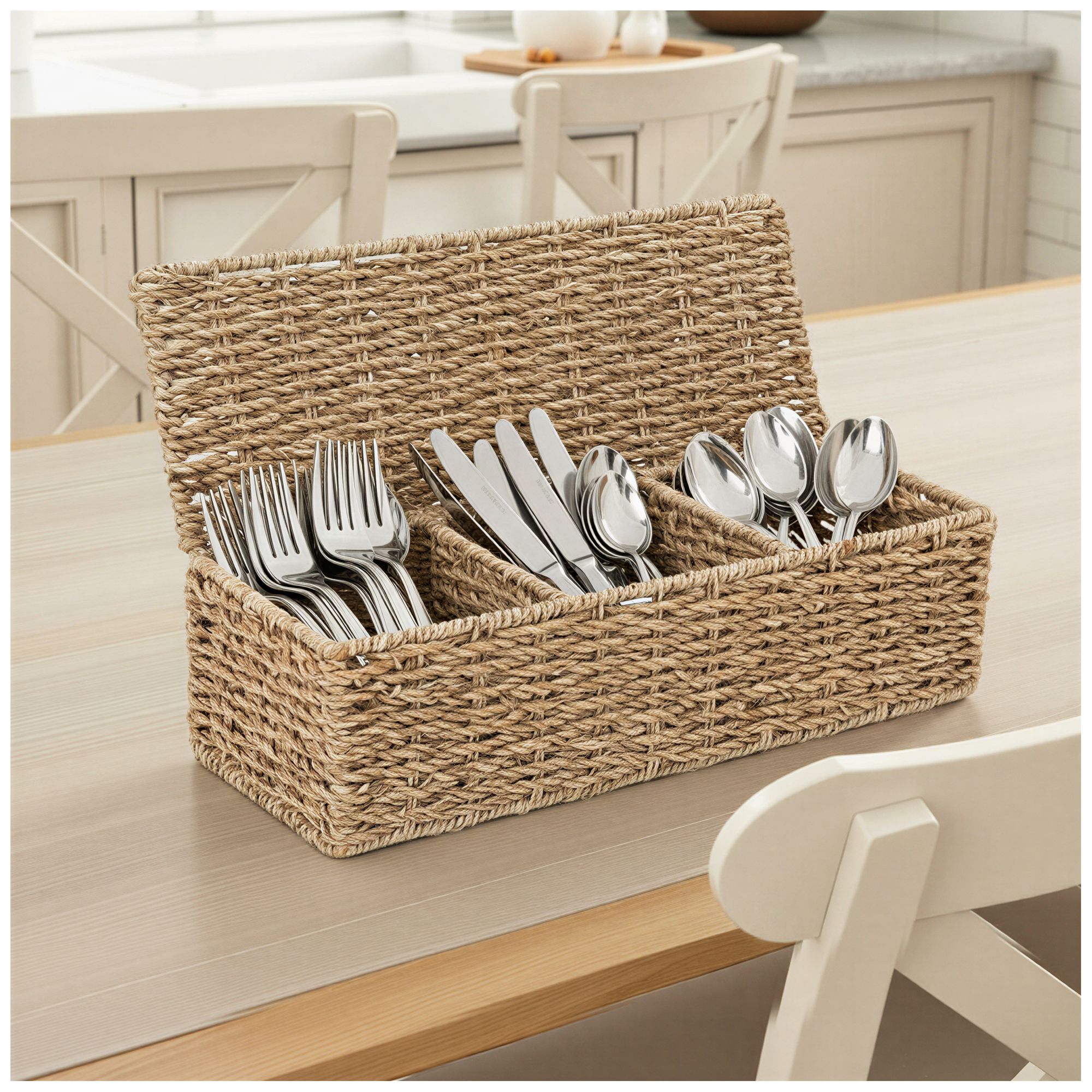 Image 5 Hand-Woven Seagrass Box with 3 Sections, Natural more views