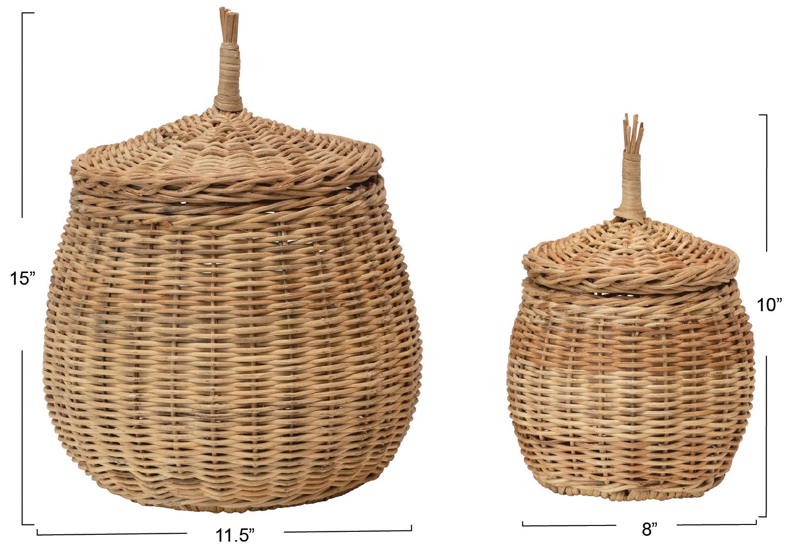 Image 2 Hand-Woven Wicker Basket Storage with Lids, Natural, Set of 2 more views